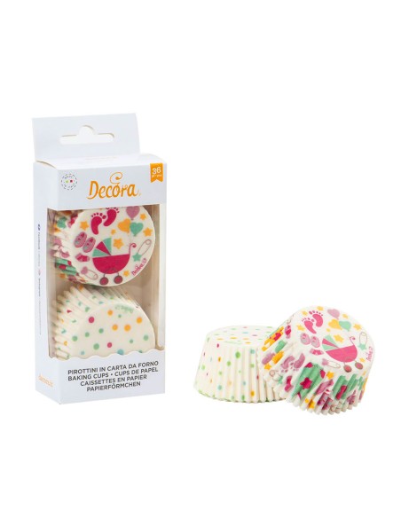 Confezione 36 Pirottini baby shower girl e pois 50 x 32 mm