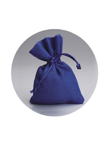 10 Sacchetti Portaconfetti In Juta Azzurra Per Battesimo E Nascita Con Applicazione Cavalluccio In Legno 3x4 Cm