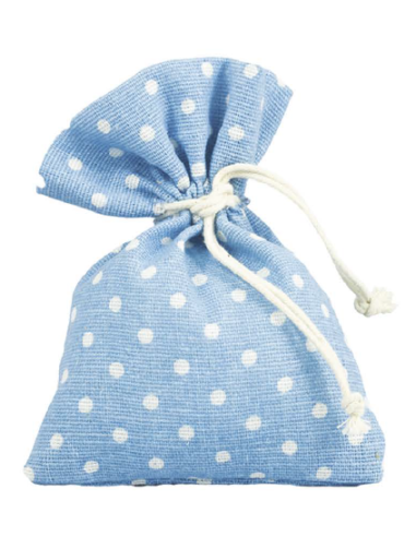 Hellblaue Stofftasche mit Polka Dots für Taufe/Geburt Konfetti 10x12 cm