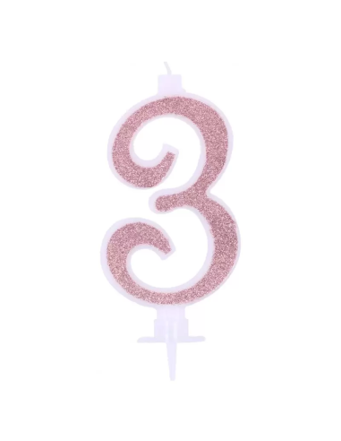 Candelina Glitterata rosa numero 3 -...