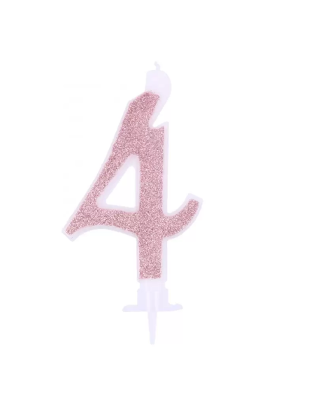 Candelina Glitterata rosa numero 4 - altezza 12 cm