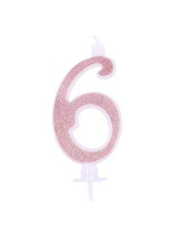 Rosa glitzernde Kerze Nummer 6 - Höhe...