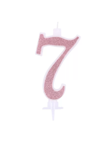 Candelina Glitterata rosa numero 7 -...