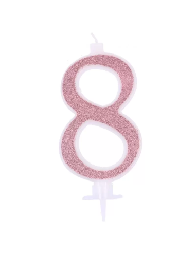 Rosa glitzernde Kerze Nummer 8 - Höhe...