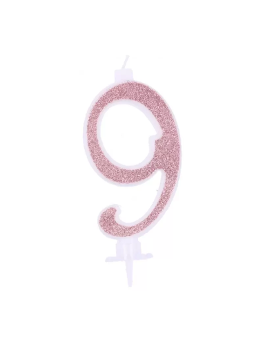Rosa glitzernde Kerze Nummer 9 - Höhe...