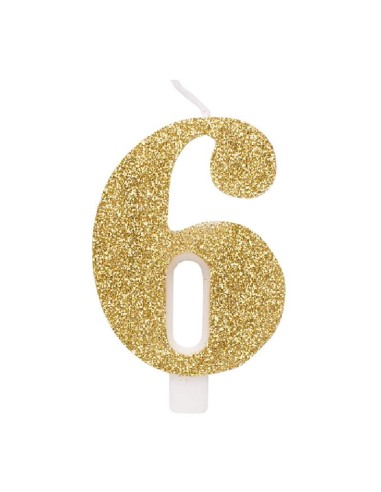 Candelina Glitterata oro numero 6 -...