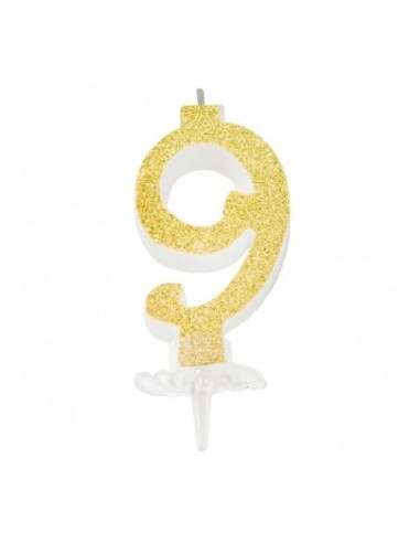 Candelina Glitterata oro numero 9 - altezza 12 cm