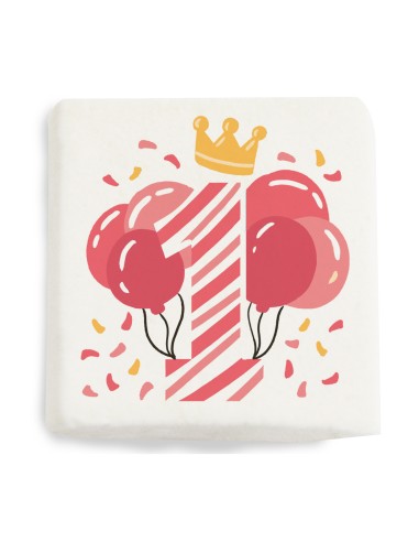 Marshmallow Mini Quadrati con stampa 1° compleanno rosa 20pz