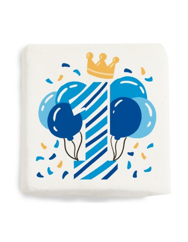 Marshmallow Miniquadrate mit hellblauem 1. Geburtstag Aufdruck 20St