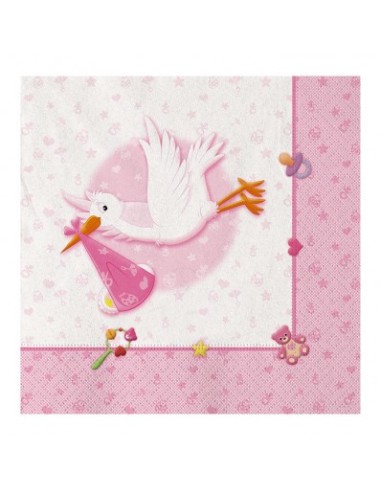 20 Tovaglioli 25x25 cm Rosa nascita...