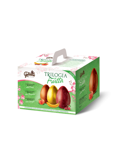Tris di uova di cioccolato bianco 540g – Gusti pesca, banana e ciliegia