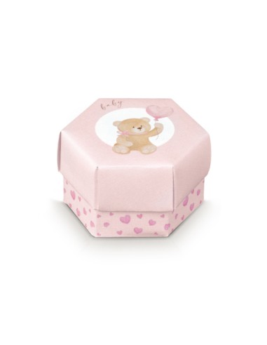 Scatolina in cartoncino teso porta confetti con orsetto rosa 60 x40 mm