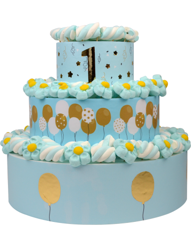 Blauer Kuchen zum 1. Geburtstag mit Marshmallow, 35 x 30 cm