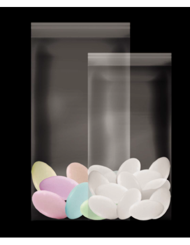 100 Bustine trasparenti per confetti e alimenti con linguetta adesiva richiudibile di 3 cm  Dimensioni: 15x25 cm