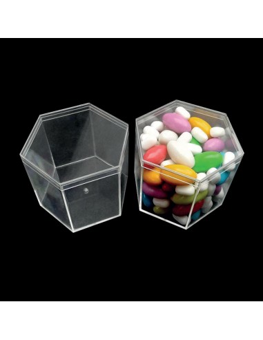 Sechseckige Box aus transparentem Plexiglas 65X60X55 mm für Zuckermandeln