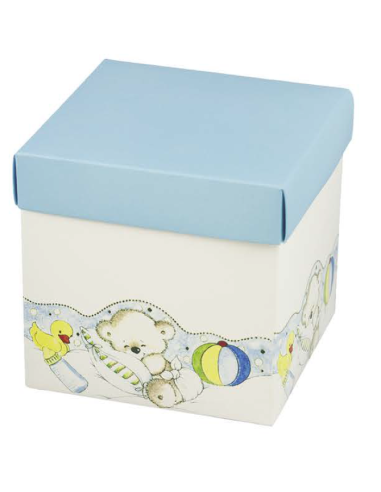 Scatolina Battesimo azzurra 8x8x8 cm per confezionare bomboniera/confetti