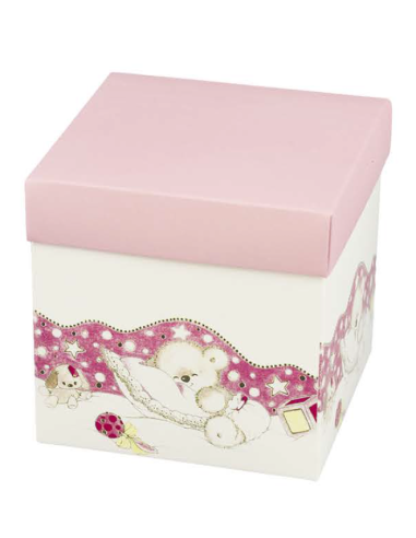 Rosa Taufbox 8x8x8 cm zum Verpacken von Gastgeschenken/Konfetti