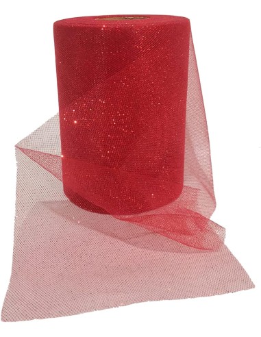 Roter glitzernder Tüllschleier, Rolle 50 Meter x Höhe 12,5 cm – Spule