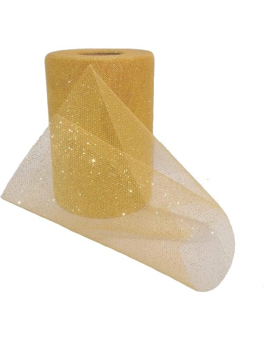 Rotolo Velo Tulle Oro glitter 50 Metri X Altezza 12,5 Cm - Bobina