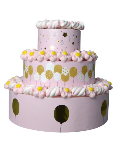 Display-Kuchen mit rosa Geburtstags-Marshmallow, 35 x 30 cm