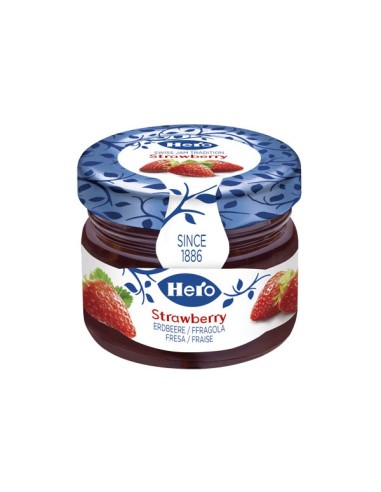 Hero Extra Erdbeermarmelade – Box 72 x 28,3 g – Einzelportion im Glas