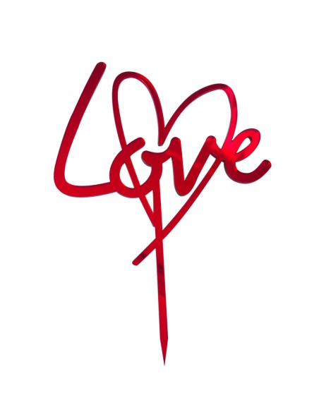 Cake Topper Plexiglass Trasp c/UV rosso "LOVE"