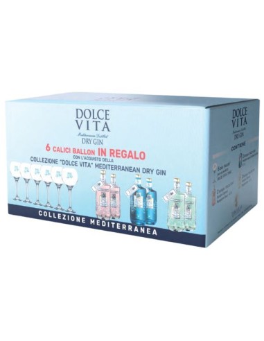Kit Dry Gin Dolce Vita 6 Bottiglie + 6 Calici + 12 Hedonist acqua tonica
