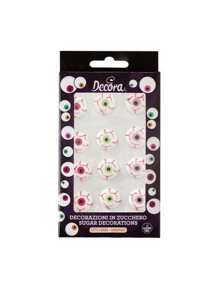Confezione 12 Occhi Spaventosi in zucchero per halloween - Decorazioni Dolci