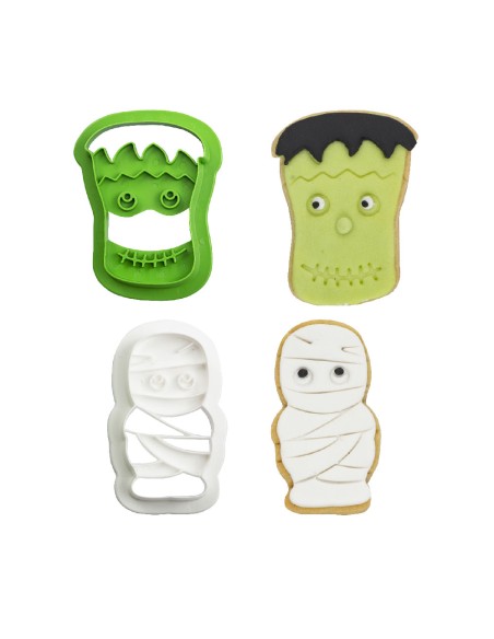 2 Mumien- und Frankenstein-Ausstechformen / Keksausstecher für Halloween