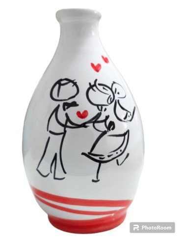 Bottiglia da 20 cl in ceramica con disegno sposi - Bomboniera Personalizzata