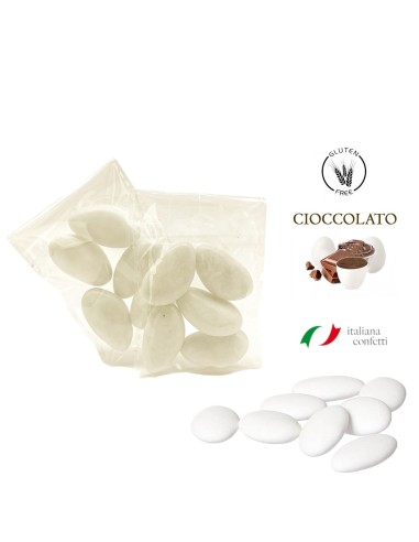 Beutel mit 5 weißen Maxtris -Schokoladendragees für Hochzeitsgeschenke