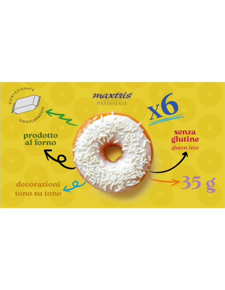 Maxtris Donuts al gusto Panna con glassa Bianca - confezione da 6 pezzi