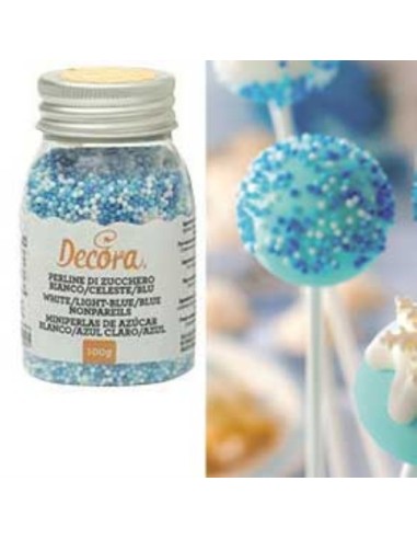 Perline in zucchero Bianco Celeste Blu Decora 100g