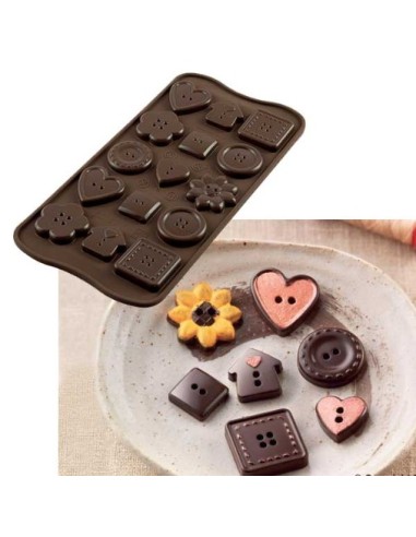 Choco Buttons Silikonform mit Schokoladenknöpfen