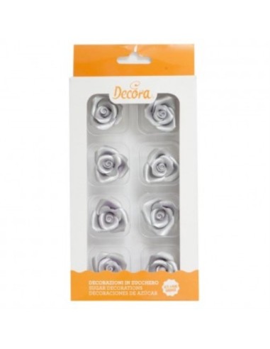 Mittlere silberne Rose in Zucker 8St