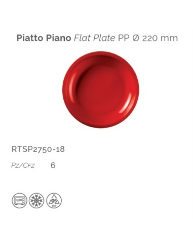 Cf 6 Piatti Piani PP Rosso 220 mm