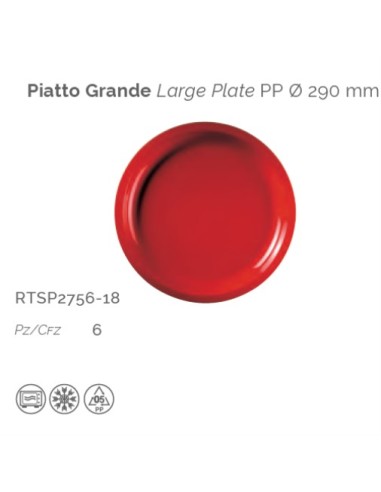 Cf 6 Piatti Tondi Grandi PP Rosso 290 mm