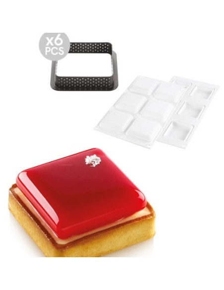 Silikonform Kit Tarte Ring Square 80mm + 6 Ringe
