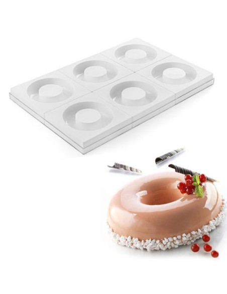 Set mit 6 Savarin-Formen 180 h 50 mm + Tablett 60x40