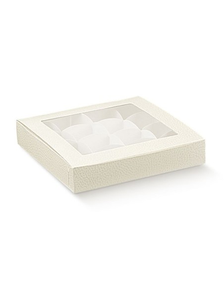 Weiße Lederbox mit Fenster + Einsatz 16x16xh3cm