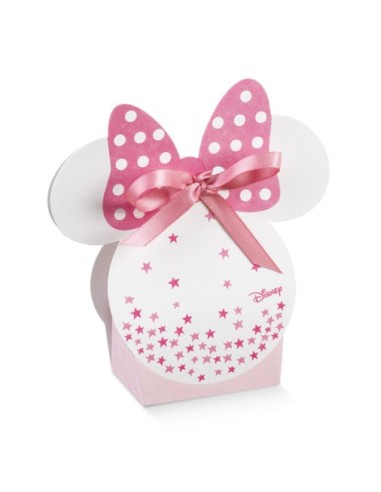 Weiße Minnie-Maus-Box + rosa Sterne 55 x 40 x 105 mm
