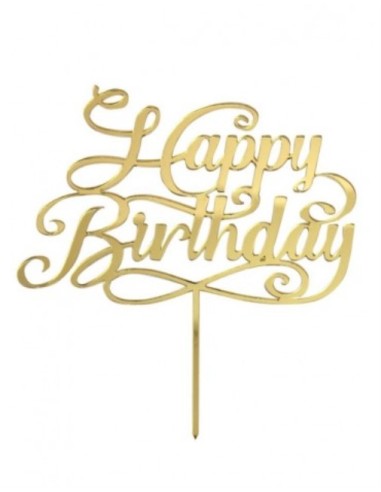 Cake Topper Plexi Oro Specchiato "Happy Birthday"