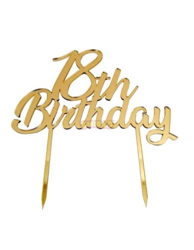 Cake Topper Plexiglass Oro Specchiato "18th Birthday"