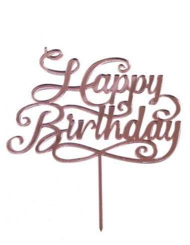 Cake Topper Plexi Oro Rosa Specchi"Happy Birthday"