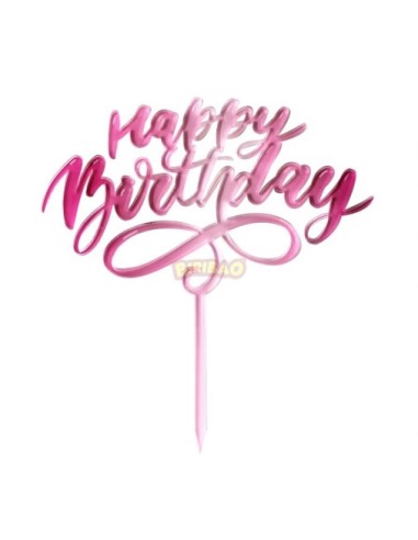 Cake Topper Plexiglas Trasp w / UV Fuchsia "Happy Birthday"
