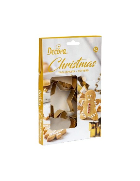 Weihnachtlich gemustertes goldenes Ausstecher-Set 5-tlg