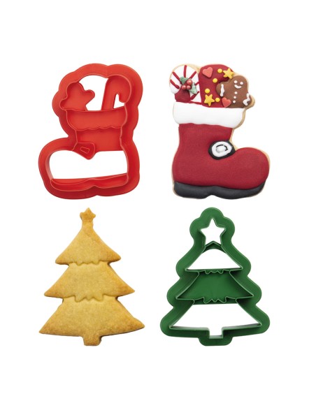 Set 2 Plastikschneider Weihnachtsbaum & Stiefel